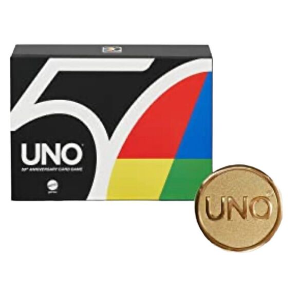 UNO 50th Anniversary Edition Card Game Featuring Commemorative Coin & Ca… - Picture 3 of 11